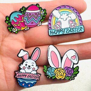 Set of 4 Easter Enamel Lapel Pin Bunny Pin Easter Pin